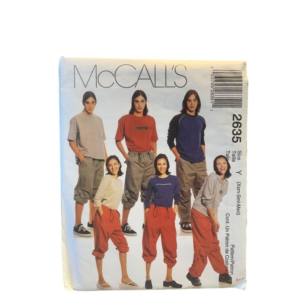 McCALL'S 2635 Roll-Up Pants Pattern XS-S-M Teen Boys Misses Men UNCUT‎